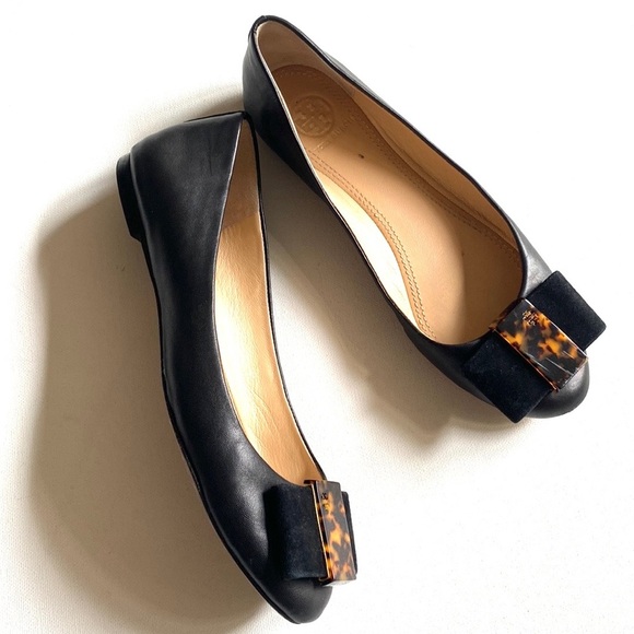 Tory Burch Chase Ballet Nappa Leather Flats - Chase Bow in Black, Size 6.5M - Picture 13 of 16